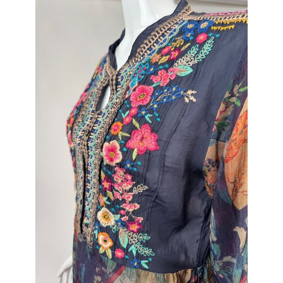 Johnny Was Embroidered Floral Tunic Top With 3/4 Sleeves & Mandarin Collar In Sh - Picture 9 of 16